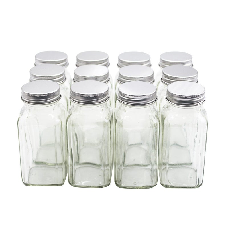 U-Pack 12 pieces of French Square Glass Spice Bottles 6 oz Spice Jars with Silver Metal Lids, Shaker Tops, and Labels by U-Pack - Image 2